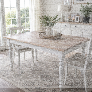 Gedrechselter Landhaus Esstisch weiß-braun, 160 cm