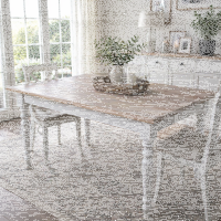 Gedrechselter Landhaus Esstisch weiß-braun, 160 cm
