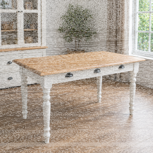 Landhausstil Esstisch weiß 140 cm, Eichenplatte...
