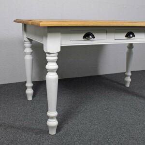 Landhausstil Esstisch weiß 140 cm, Eichenplatte hellbraun geölt