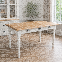 Landhausstil Esstisch weiß 140 cm, Eichenplatte hellbraun geölt