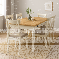 Landhausstil Esstisch weiß 140 cm, Eichenplatte hellbraun geölt