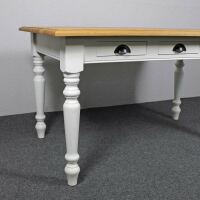 Landhausstil Esstisch weiß 140 cm, Eichenplatte hellbraun geölt