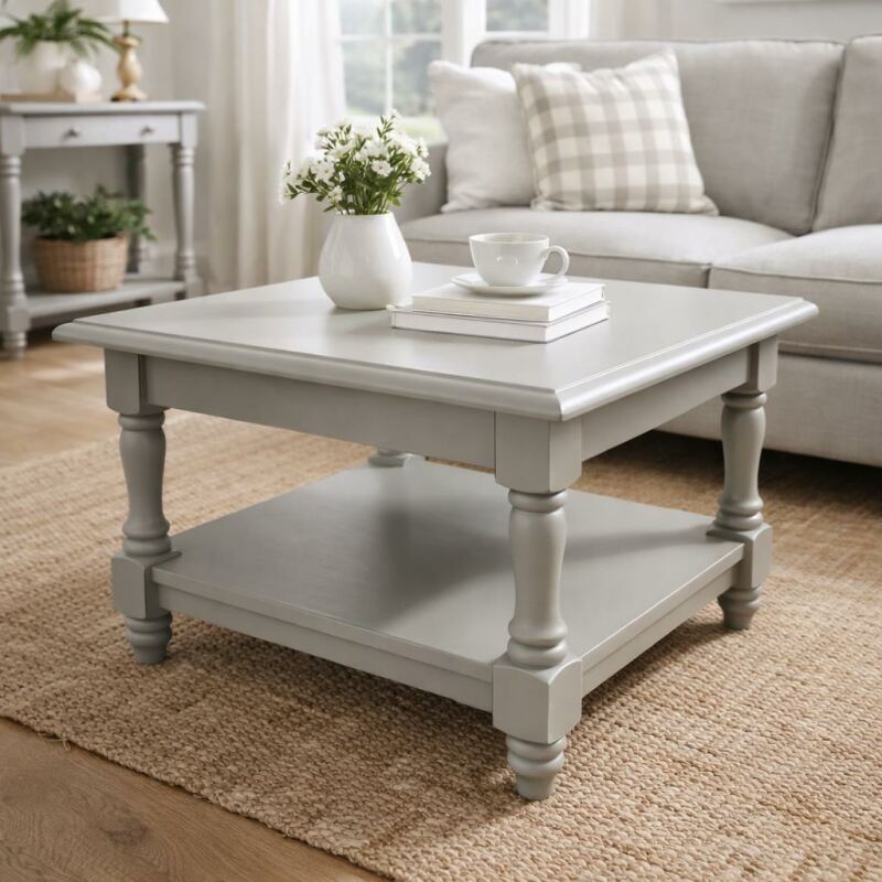 Landhaus Couchtisch mit Ablage achatgrau shabby chic