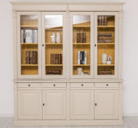 Landhaus Vitrinenschrank  mit Schubladen cremegrau + ockergelb