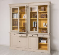 Landhaus Vitrinenschrank  mit Schubladen cremegrau + ockergelb