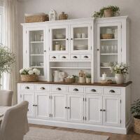 Buffetschrank im Landhausstil altweiÃŸ mit dimmbarer LED Beleuchtung