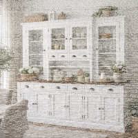 Buffetschrank im Landhausstil altweiß mit dimmbarer LED Beleuchtung