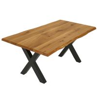 Massivholz Esstisch Wildeiche Baumkante mit X Fuß 180x90 cm