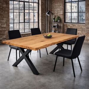 Premium-Tisch Wildeiche Baumkante mit X-Gestell 200x100cm
