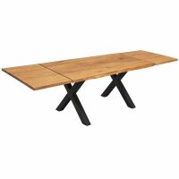 Baumkantentisch 160x90cm mit 2 Ansteckplatten Wildeiche mit X Fuß