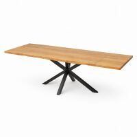 Esstisch Baumkante160x90cm mit 2 Ansteckplatten Wildeiche mit Spider-Fuß