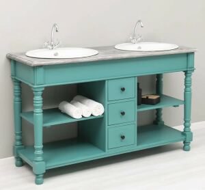 Waschtisch mit zwei Becken - Doppelwaschtisch im Landhausstil mintgrün