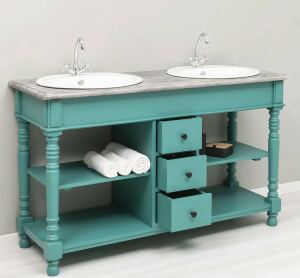 Waschtisch mit zwei Becken - Doppelwaschtisch im Landhausstil mintgrün
