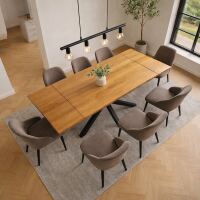Esstisch Baumkante180x90cm mit 2 Ansteckplatten Wildeiche mit Spider-Fuß