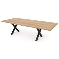 Wildeiche-Tisch 160x90cm White Wash mit 2 Ansteckplatten, X Fuß