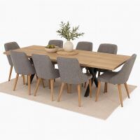 Baumkantentisch White Wash 180x90cm mit 2 Ansteckplatten Wildeiche mit X Fuß