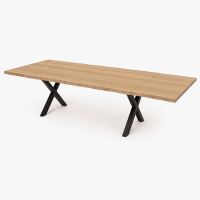 Baumkantentisch White Wash 180x90cm mit 2 Ansteckplatten Wildeiche mit X Fuß