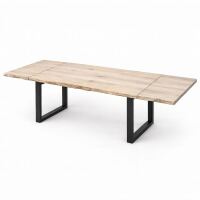 Wildeiche-Esstisch White Wash 180x90cm mit 2 Ansteckplatten, U-Beine
