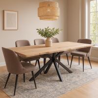 Esstisch Wildeiche White Wash 160x90cm Baumkante mit 2 Ansteckplatten, Spider-Fuß