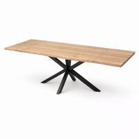 Esstisch Baumkante White Wash180x90cm mit 2 Ansteckplatten Wildeiche mit Spider-Fuß