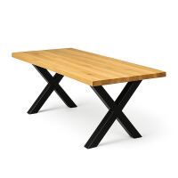 Massiver Esstisch 140x90cm Wildeiche geölt mit X-Gestell - gerade Kante