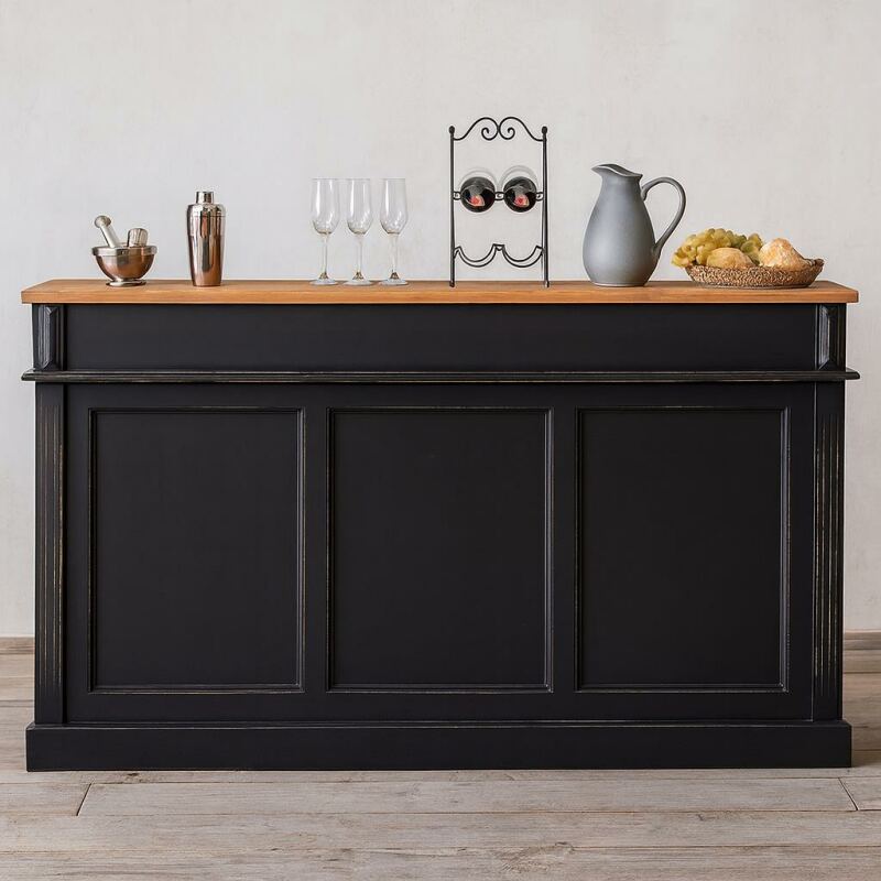 Landhaus Bar - Tresen mit Eiche-Platte im Antik-Look schwarz