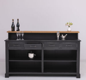 Landhaus Bar - Tresen mit Eiche-Platte im Antik-Look schwarz