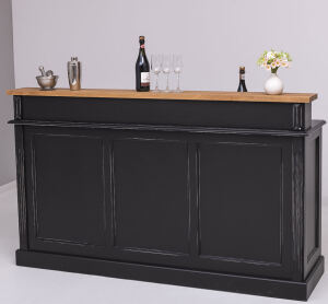 Landhaus Bar - Tresen mit Eiche-Platte im Antik-Look schwarz
