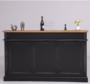 Landhaus Bar - Tresen mit Eiche-Platte im Antik-Look schwarz