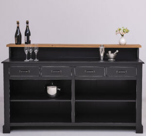 Landhaus Bar - Tresen mit Eiche-Platte im Antik-Look schwarz