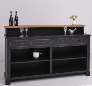 Landhaus Bar - Tresen mit Eiche-Platte im Antik-Look schwarz