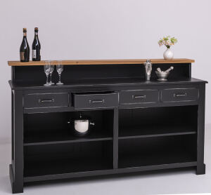 Landhaus Bar - Tresen mit Eiche-Platte im Antik-Look schwarz