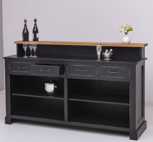 Landhaus Bar - Tresen mit Eiche-Platte im Antik-Look schwarz