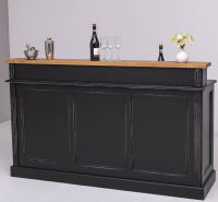 Landhaus Bar - Tresen mit Eiche-Platte im Antik-Look schwarz