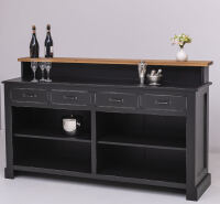 Landhaus Bar - Tresen mit Eiche-Platte im Antik-Look schwarz