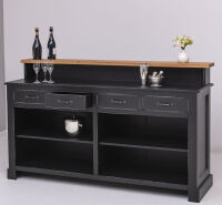 Landhaus Bar - Tresen mit Eiche-Platte im Antik-Look schwarz