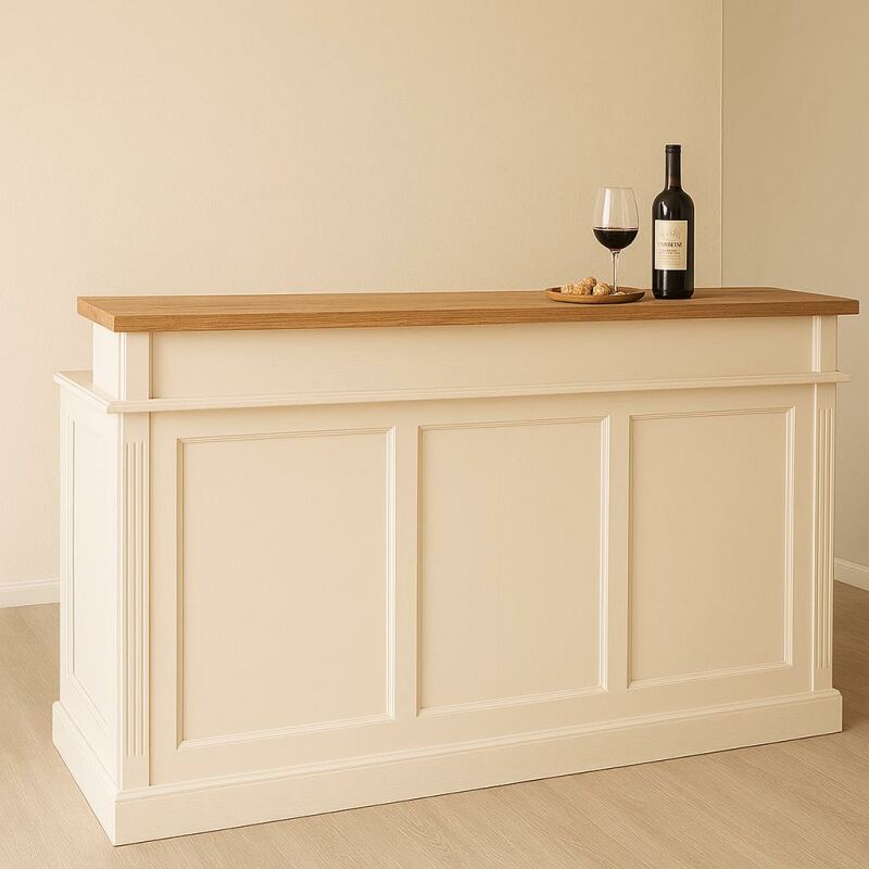 langer Bartresen - Landhausstil mit Eichen-Platte in cremeweiß