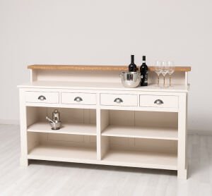 langer Bartresen - Landhausstil mit Eichen-Platte in cremeweiß