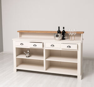 langer Bartresen - Landhausstil mit Eichen-Platte in cremeweiß