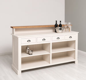 langer Bartresen - Landhausstil mit Eichen-Platte in cremeweiß