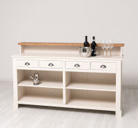 langer Bartresen - Landhausstil mit Eichen-Platte in cremeweiß