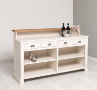 langer Bartresen - Landhausstil mit Eichen-Platte in cremeweiß