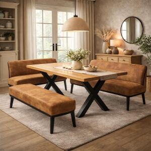 Esstisch 180x90cm mit Metallgestell in X-Form, Wildeiche...