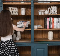 Bibiliotheksregal im Landhausstil - großes Bücherregal in nachtblau+braun gewachst