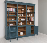 Bibiliotheksregal im Landhausstil - großes Bücherregal in nachtblau+braun gewachst