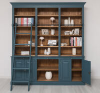 Bibiliotheksregal im Landhausstil - großes Bücherregal in nachtblau+braun gewachst
