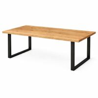 Wildeiche-Massivholztisch 180x90cm mit U-Gestell - gerade Kante