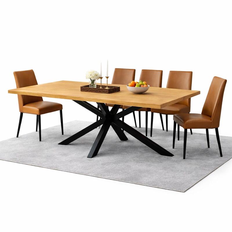 Massiver Esstisch 200x100cm mit markantem Spider-Gestell, Wildeiche geölt - gerade Kante