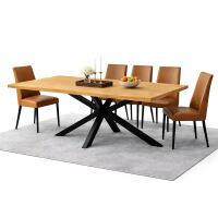 Massiver Esstisch 200x100cm mit markantem Spider-Gestell, Wildeiche geölt - gerade Kante